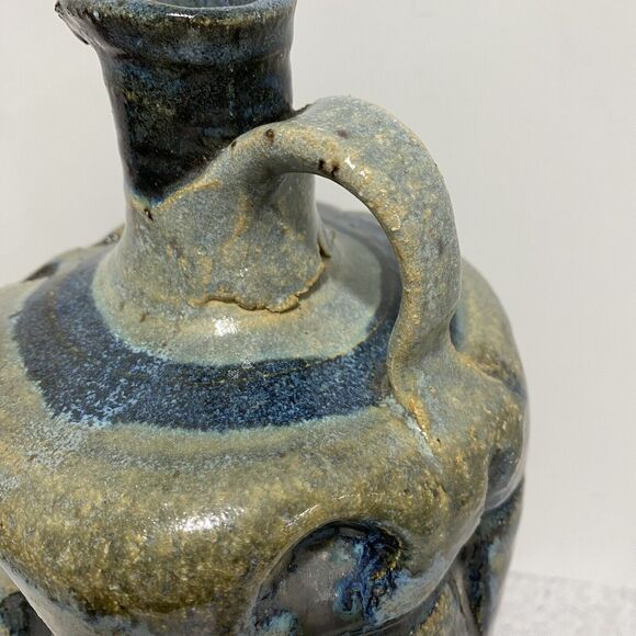 1977 Studio pottery ugly face pitcher jug vase cobalt blue and stoneware signed - Picture 10 of 14